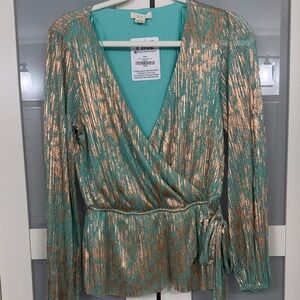 Lulu's Turquoise and Gold Shimmer Blouse